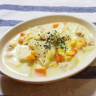 キャベツと豆腐のコーンスープ
